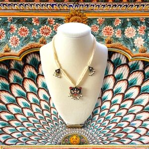 NWOT Gorgeous Meenakari Reversible Panther Pendant Pearl Bead Necklace